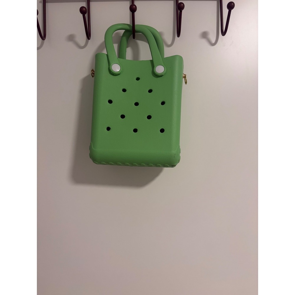 Green Rubber Perforated Mini Tote Bag Clog Style Handbag Summer Beach Bag